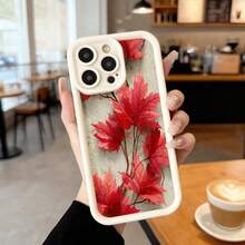 Phone Case With Black Border And Red Floral Design, Autumn Maple Leaf Print, Ideal For Daily Use And Casual Occasions Suitable For Apple Series Phones - Burgundy - View 4