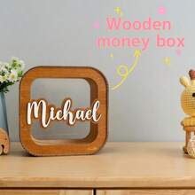 1pc Customized Wooden Piggy Bank - Personalized Cash Box, Can Be Engraved With Your Name, Perfect For Christmas Gifts, Housewarming, Birthday, Easter, Thanksgiving And Other Special Occasions - Multicolor 3 - View 6