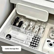 Dual-Layer Transparent Desktop Cable Management Box - Compact Cable And Charger Storage Solution For Home Office, Adjustable Dividers, Cable Organizer Bag And Storage Box, Durable For Remote Workers And Office Professionals - Multicolor - View 9