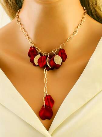 1pc Candy Color Floral Tassel Long Pendant Necklace, New Year Party Wear