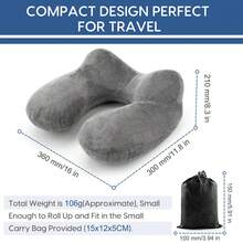 2Pcs U-Shaped Inflatable Neck Pillow, Crystal Velvet Washable Cover, Ergonomic Neck & Chin Support, Portable Compact Travel Pillow For Airplane Car Office Soft Memory Foam Comfort - 藍色灰色 - 查看 2