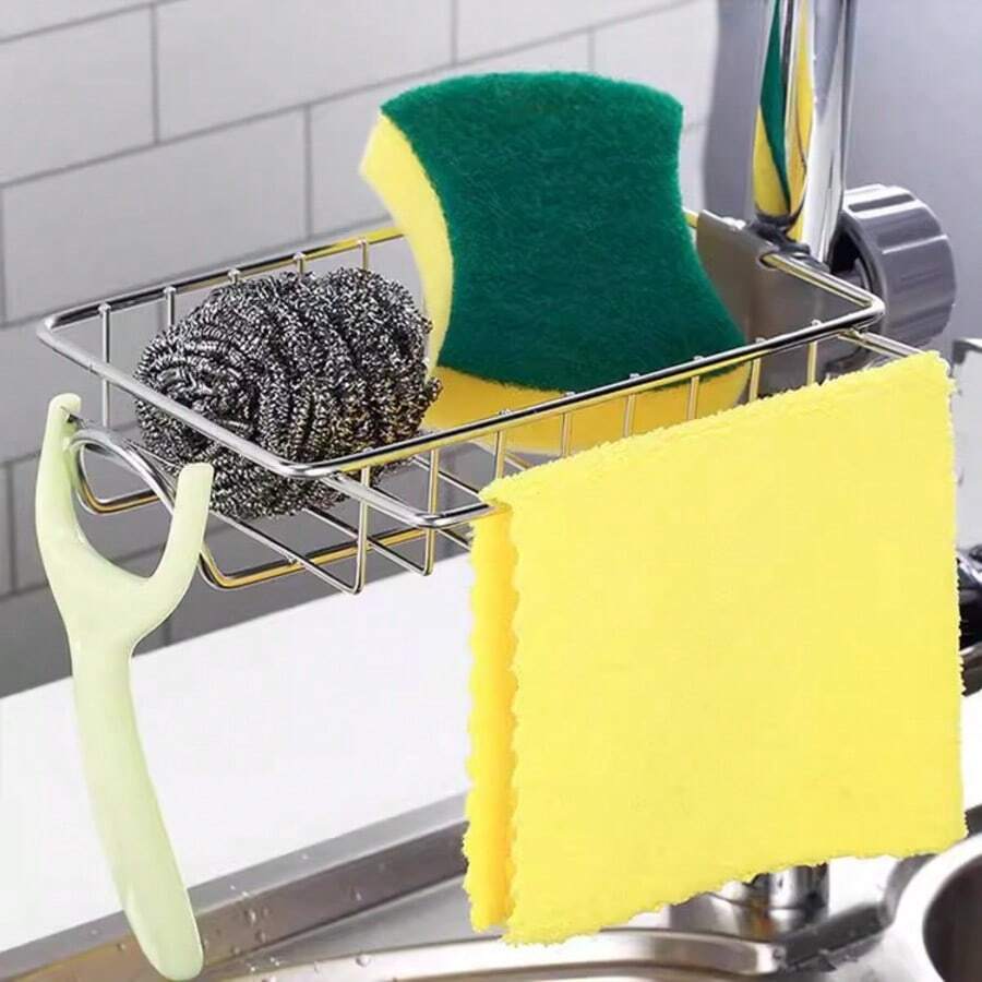 Kitchen Faucet Organizer, Home Dish Drying Rack, Multi-Function Dishcloth Holder, Sink Accessories, Vegetable Washing Basin, Stainless Steel Draining Rack