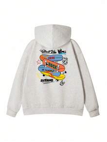 宽松休闲百搭字母和滑板图案女式卫衣 - 淺灰色 - 查看 4