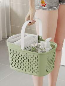 1pc Plastic Bath Basket - Portable Bathroom Storage Box With Handle, Used For Storing Toiletries, Soap And Towels, Bathroom Storage Items And Storage Bathroom Accessories Bathroom Tools - Multicolor - View 5