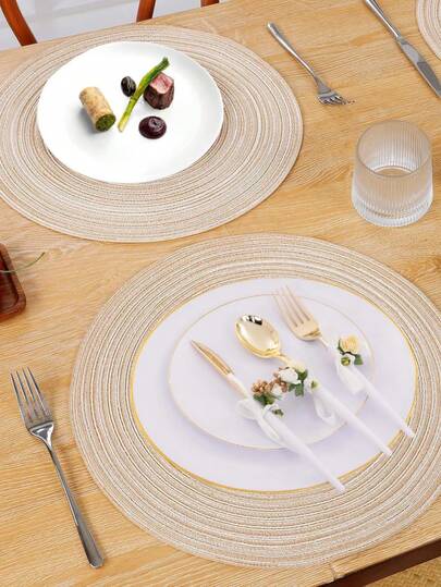 1pc/4pcs/6pcs 15-Inch Round Woven Placemats, Washable Non-Slip Heat-Resistant Tabletop Mats, Suitable For Home Dining, Outdoor, Holidays, Parties, Christmas Decor