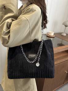 轻便、商务休闲、时尚大容量简约风格毛绒单肩手提包，适合上学、旅行、购物、约会，是送给年轻女孩、女大学生、职场新人和白领的理想礼物。 - 黑色 - 查看 4