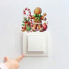 Decoraciones adhesivas para ventanas con hombres de jengibre, bastones de caramelo y dulces navideños - Decoraciones navideñas para el hogar, decoración de ventanas navideñas | Pegatinas navideñas vibrantes | Pegatinas autoadhesivas, decoraciones navideñas de jengibre