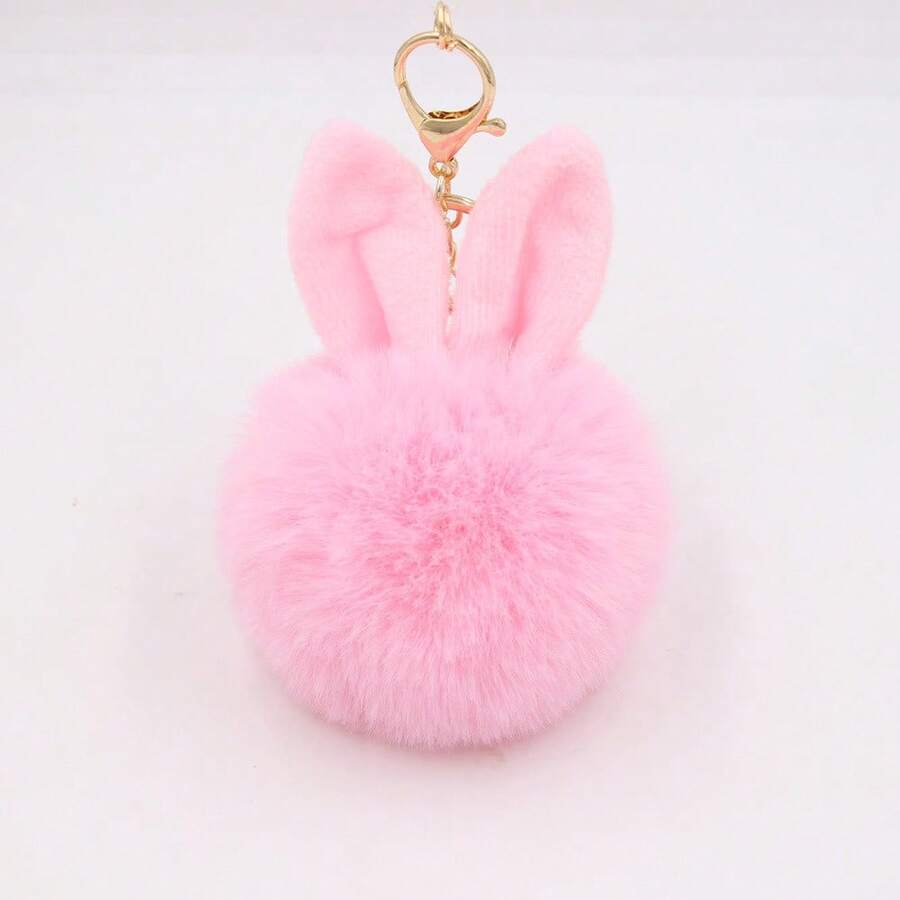 Rabbit Ear Pom-Pom Keychain Cute Rabbit Ear Plush Pendant Faux Fur Bag Charm - Hồng - Xem 1
