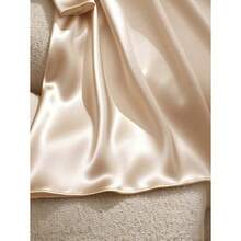 Satin + Belt Decor Long Sleeve Midi Dress - Khaki - View 4