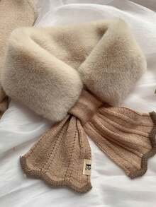 Clariva 1pc Women Snood Knitted Fluffy Collar Warm Neck Wrap, With Fish-Tailed Draped Design, Ideal For Daily Winter Protection Accessories Women Gifts - Beige - View 7