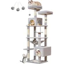 Tree, 68 - Inch Tree Tower Indoor Cats, Plush Multi - Level Condo With 6 Scratching Posts, 2 Perches, 2 Caves, Hammock, 3 Pompoms, MS020SW Gray - 68吋+淺灰色 - 查看 1