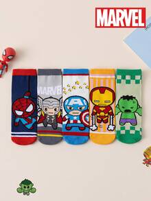 Marvel 5/10 双儿童袜子超级英雄蜘蛛侠复仇者联盟卡通袜子，女童厚中筒袜，男童卡通袜，透气婴儿/学生袜，防滑地板袜，秋冬 - 彩色 - 查看 4