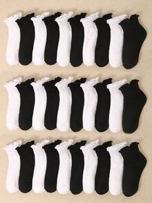 10 Pairs Of Ruffle Socks Kids, Cute Ruffle Ankle Socks, Black White Crew Socks For Back To School Teenagers Sports Running Hiking, Halloween Christmas Xmas Gift - Multicolor - View 7