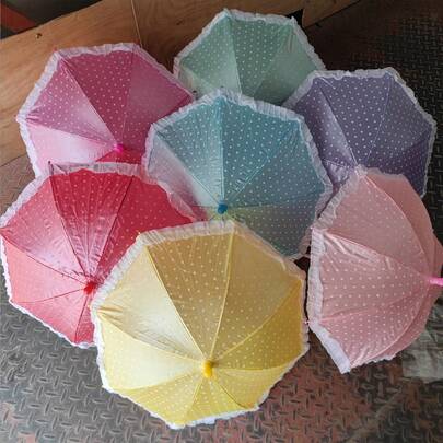 1pc 30cm Long Handle Polka Dot Edged Umbrella, Dance Prop Umbrella, Player Umbrella, Cute Lace Umbrella, Photography Prop, Popular Scenic Spot Item, Pearlescent Dot Mini Umbrella, Creative Waterproof Pearlescent Dot Umbrella,Outdoor,Garden,Travel Essentials,Portable Essentials