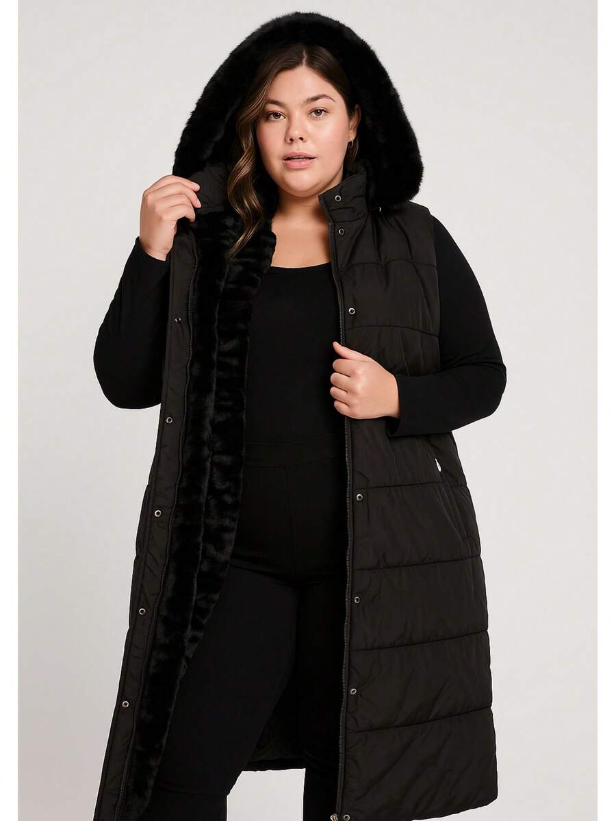 Plus Size Women Thermal Vests - 黑色 - 查看 1