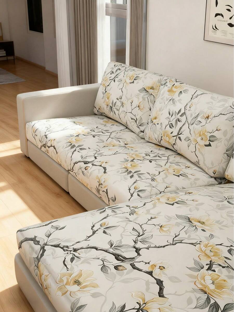 1件装树叶印花沙发靠垫套，现代热带树叶印花沙发座垫套，适合家庭使用