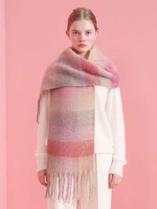 1pc Fashionable Plaid Scarf In Macaron Colors, Warm And Comfortable Faux Cashmere Scarf For Women, Suitable For Daily, Commuting, Outdoor, Home Leisure, Travel, Holiday Gifts, Accessory