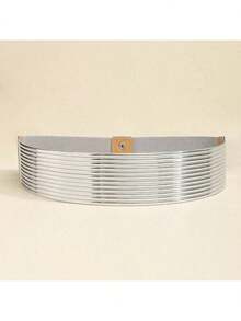 1pc Decorative Dress Belt, Gold Metallic Elastic Waist Cincher, Versatile Accessory For Casual Dresses, All Season - Đai sắt sọc - Xem 8