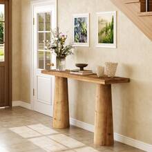 63-Inch Solid Wood Console Table, Long Farmhouse Entryway Table, Rectangular Couch Furniture Behind Sofa For Entrance, Hallway, Living Room - màu nâu - Xem 9