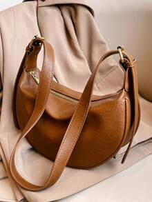 1pc Women's Leather Dumpling Shaped PU Leather Shoulder Saddle Bag, Solid Color, Adjustable Strap, Suitable For Daily Commute