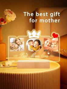 Personalized Custom Picture Frames With LED Night Light Christmas Gifts New Year Acrylic Heart Plaque Wooden Stand Table Lamp Customized Photo, Mother's Day Anniversary Birthday, Unique Gift For Couples, Girlfriend, Boyfriend, Family, And Friends - Perfect For Christmas, Birthday, Anniversary, And Romantic Occasions, Personalized Gifts ,Urban Gala ,Fashion Decor - Multicolor - View 11
