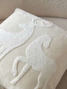 1 buc. Față de pernă brodată 3D din catifea reiată cu model de cerb înzăpezit de Crăciun, decor de casă potrivit pentru sufragerie, dormitor, petrecere, canapea, mașină și diverse medii, toamnă/iarnă - Multicolor - Vizualizare 9