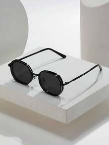 1pc Summer Men Metal Geometric Polygon Fashion Glasses, Fashion Street Style Glasses - Black, Gold, Silver, Brown, Suitable For All Seasons, Thick Frame With Ventilation Holes Designy2kfestival - 黑色 - 查看 6