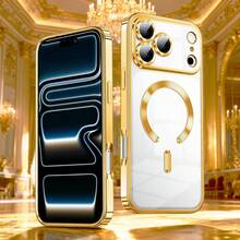 Hadaasi 1pc Champagne Gold Ultra-Thin Transparent Phone Case, Compatible With IPhone 17 Pro Max, Supports Wireless Charging, Built-In Camera Lens Protection, Shock-Proof Protective Case, Soft Electroplated Magnetic Cover, Compatible With 17pro/17promax/17Air/17/16pro/16promax/16plus/16/16E And Galaxy S25Ultra/S25Plus/S25/S25Edge/S25FE/S24Ultra/S24Plus/S24/A17/A07/A56/A36/A26/A55/A35/A25/A15 - Champagne Gold - View 2