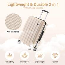 Cabin Luggage Carry On Suitcase 19 24 28 Inch ABS Hardshell TSA Lock 360 Spinner Wheels Lightweight 3 Piece Set Hand Check In Travel Unisex Sizes - Beige - View 4