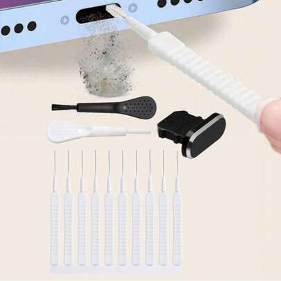 适用于智能手机的多合一充电端口清洁套件，带扬声器和耳机孔防尘塞，防尘网和清洁刷，手机扬声器除尘清洁工具套件，兼容 15 14 13 12 11