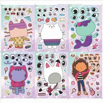 6pcs,Gabby's Dollhouse: Children's Anime, Cartoon, Parent-Child Interactive, Puzzle, Handbook, DIY Face Stickers ,Christmas Stocking Fillers,Christmas Gifts,Christmas,Christmas Decorations ,Stochastic Style