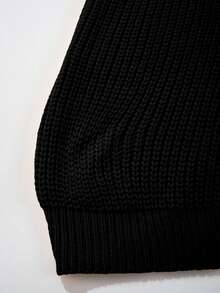 女士简约罗纹纯色休闲韩版纹理通勤宽松百搭立领拉链半开襟套头长袖毛衣，春/秋/冬黑色 - 黑色 - 查看 10