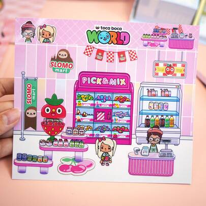 Cute Toca Boca Children's Toy Stickers, Convenience Store Theme Scrapbooking Stickers, Cartoon Character & Supermarket Items Decorative Stickers, DIY Scrapbooking Materials