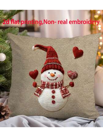 1pc Christmas Decorative Printed Pillow Cover, Featuring Christmas Elements Cushion Cover, Room Decor, Bedroom Decor, Holiday Decor, Party Decor, Christmas Pillow (Pillow Insert Not Included) (Single-Sided Printing) (No Embroidery)