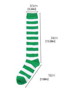 1 Pair Women's Striped Knee-High Socks, Striped Socks For Cosplay, European And American Sports & Casual Style, Calf Socks - Multicolor - View 12
