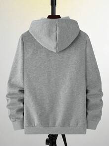 K-GLORY 男士抓绒连帽衫，新款秋冬街头风马术元素印花套头卫衣 - 灰色 - 查看 6