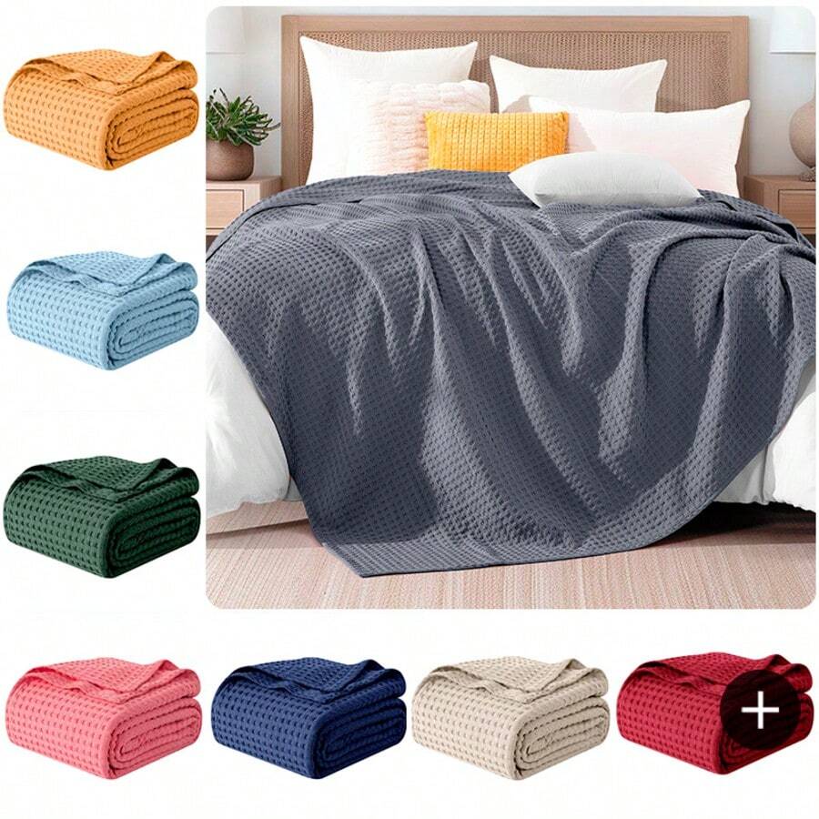 Elegant Comfort 1pc Soft Waffle Weave Throw Blanket , Lightweight Summer Blanket For Hot Sleepers, Full, Queen, King, Twin, And Twin XL Size Bed Breathable Cozy Warm Woven Textured Blankets For Couch, Bed, Sofa, Home Décor, Christmas Decorations Gifts, Cozy Winter Styles, Holiday Décor - 灰色 - 查看 1