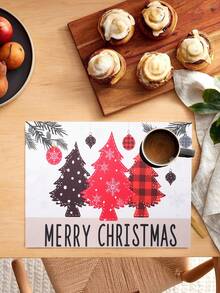 4 Piezas Manteles individuales de satén navideños, con diseños de árbol de Navidad, muñeco de nieve y ciervos, manteles rectangulares lavables de poliéster para mesa de comedor, manteles de cocina, posavasos de café, decoraciones navideñas para el hogar 2025, adecuados para cocina, comedor, boda, decoración del hogar, decoración de habitaciones, decoración interior, decoración de mesa, fiesta navideña, regalo ideal