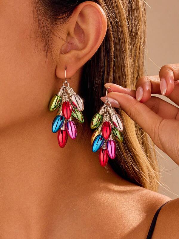 1 par de pendientes de imitación de bombilla de moda para mujer, pendientes de gota de agua de CCB coloridos, adecuados para uso en fiestas/fiestas, regalos de Navidad