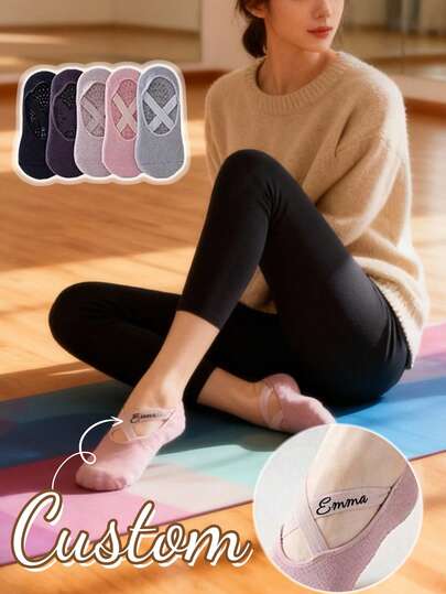 Custom Name Women's Yoga Socks, Straps Pilates Ballet Barre Socks For Women,Silicone Anti- Dance Sports Socks, Yoga Socks For Women,Non Grip Pilates Socks Suitable,Women Non- Yoga Socks With Rubber Grips, Women's Yoga Socks - Silicone Anti, Soft, Comfortable For Fitness, Pilates, Dancing, Indoor Sports,Ballet,Plasticity,Dance,Home,Training,Workout, Barre,Dance Pilates Gifts