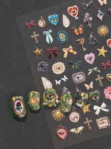 Hình dán móng tay phong cách cổ điển độc đáo với công nghệ khắc laser nổi, mang phong cách Rococo tối màu, với các họa tiết như nơ, thánh giá, mắt, đồng hồ bỏ túi, v.v., thích hợp cho việc tự làm và tạo ra những bộ móng nghệ thuật theo phong cách cổ điển tối màu. - Nhiều màu - Xem 6