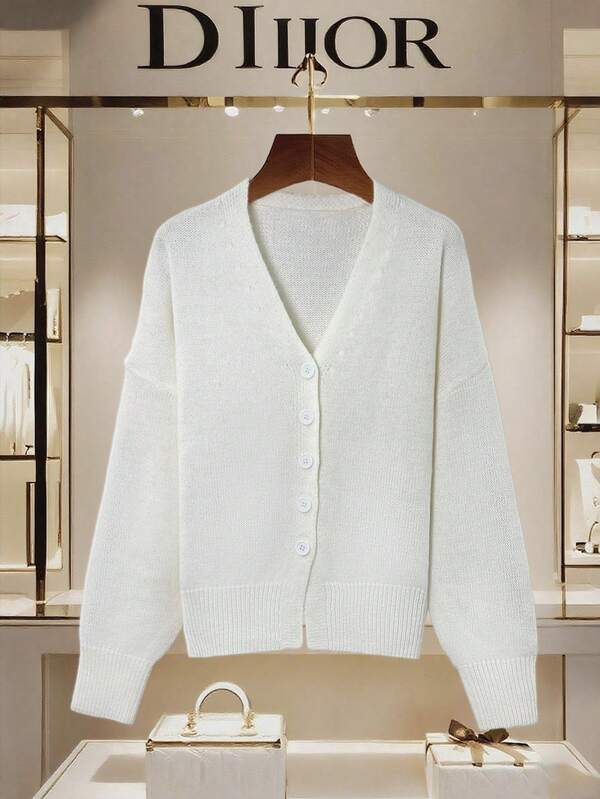 Women's Solid-Color Tops, V-Neck Long-Sleeved Button-Up Sweaters, Casual And Fashionable Streetwear, Suitable For All Seasons And Highly Popular In Autumn And Winter, Office Outfits For Women, Women's Outwear Tops, Women's Cardigans,Christmas Sweater,Thanksgiving Outfit For Women