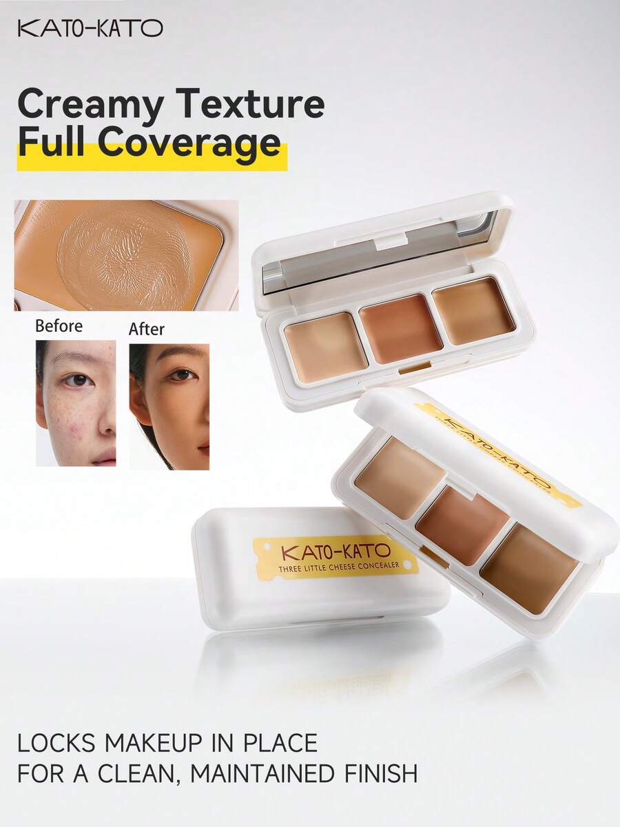 KATO-KATO 3-Color Concealer Palette, Cream Concealer ,Covers Dark Circles, Spots, Scars, Suitable For Dry/Oily Skin, Popular In Asia, Unique & Surprising New Product, Great Gift For Friends/Girlfriend - 02 Butter - View 1