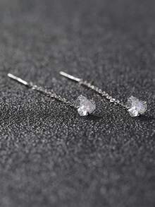 Nooxian 1 Pair Minimalist Cubic Zirconia Heart Tassel Ear Cuffs (No Gift Box) - Silver - View 4