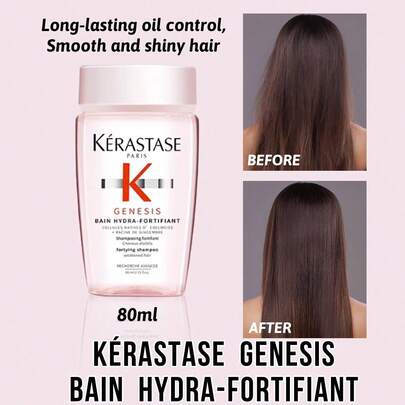  Kérastase Genesis Bain Hydra-Fortifiant Volumizing Shampoo, Promotes Hair Growth, Increases Volume, Enhances Shine, Strengthens Strands, Improves Hair Quality, Reduces Hair Loss, Rich Lather, Long-Lasting Oil Control, Contains Skincare-Grade Tripeptide, 80ml, Slows Sebum Secretion, Professional Hair Care, Balances Oil, Nourishes Scalp.