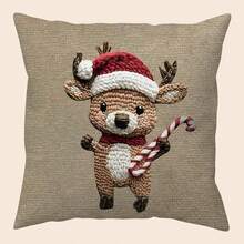 1 Stück Weihnachtsdekokissenbezug mit Weihnachtsmotiven, Zierkissenbezug für Wohnraum, Schlafzimmer, Feiertage, Partydekoration, Weihnachtskissen (Kissenfüllung nicht enthalten) (einseitig Muster) (ohne Stickerei)