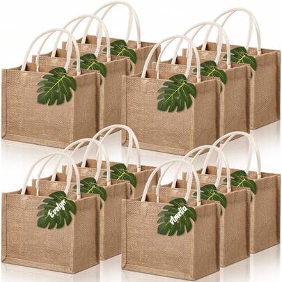 12 Set Burlap Jute Tote Bags Small Bachelorette Gifts Bags With Handles Sunglasses Monstera Leaves Tags Bridesmaid Treat Goodie Candy Tote For Wedding Party Favors