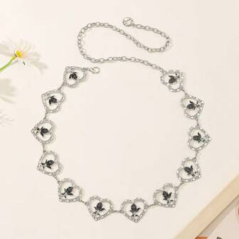 1pc Fashionable Vintage Versatile High-End Rose Flower Heart-Shaped Belt Chain, Hollow Design Pants Chain, Retro Flower Pants Chain, Suitable For Beach Holiday, Party, Daily Wear, Perfect Holiday Gift, Punk Style