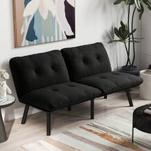 Modern Brown Folding Sofa Bed - 2-Seater Futon Sofa, Space-Saving Sleeper Function For Living Room And Guest Room - Black + Foam + Iron + Metal + Velvet + Foam - View 10