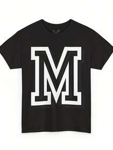 M T-Shirt - Uni Heavy Cotton Tee, Personalized Initial Varsity Letter Shirt, Custom Casual Streetwear Tee, Minimalist Graphic - 款式10 - 查看 1